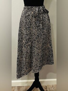 Nine West Leopard Print Wrap Skirt - Black & Cream